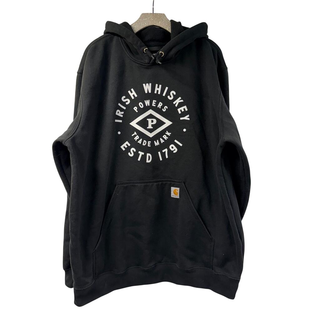 Powers Irish Whiskey Hoodie Carhartt 2XL Black Pullover Loose Fit
